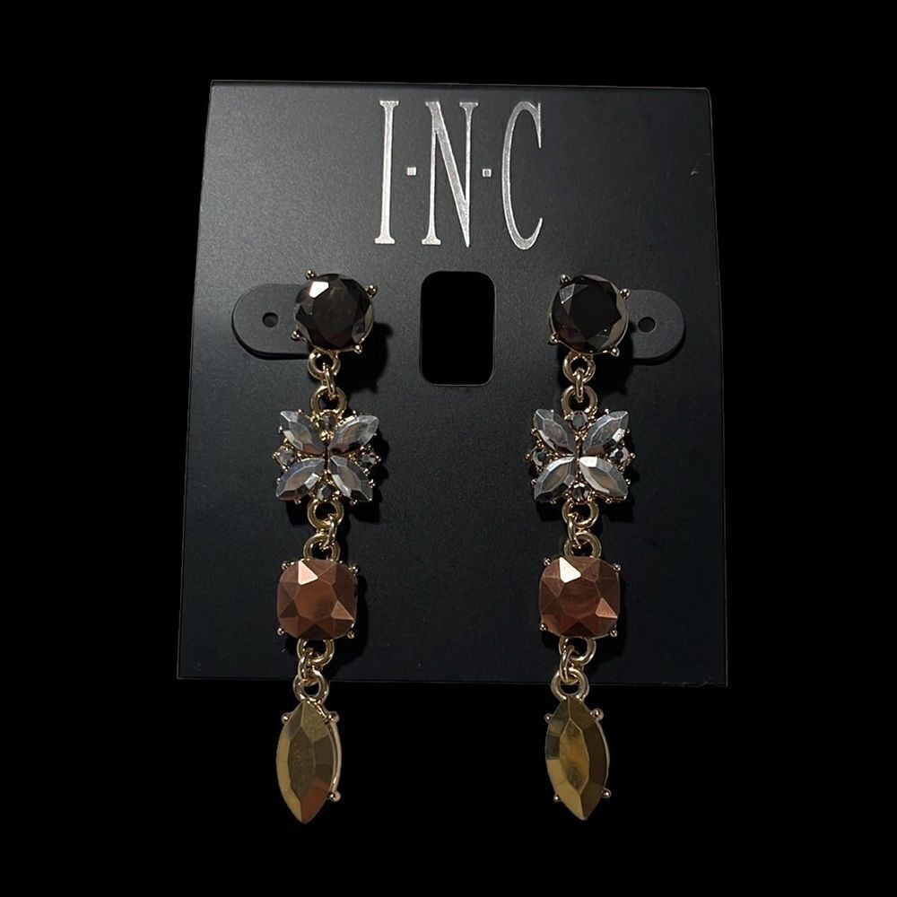 INC Gold-Tone Multi-Crystal Linear Drop Earrings - Picture 2 of 6